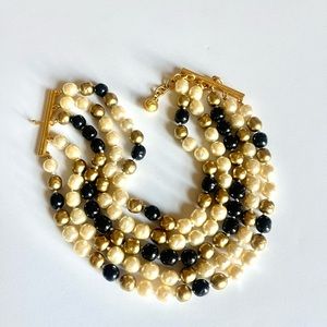 RARE - Vintage Karl Lagerfeld Multi Strand Tri Tone Pearl Choker Necklace